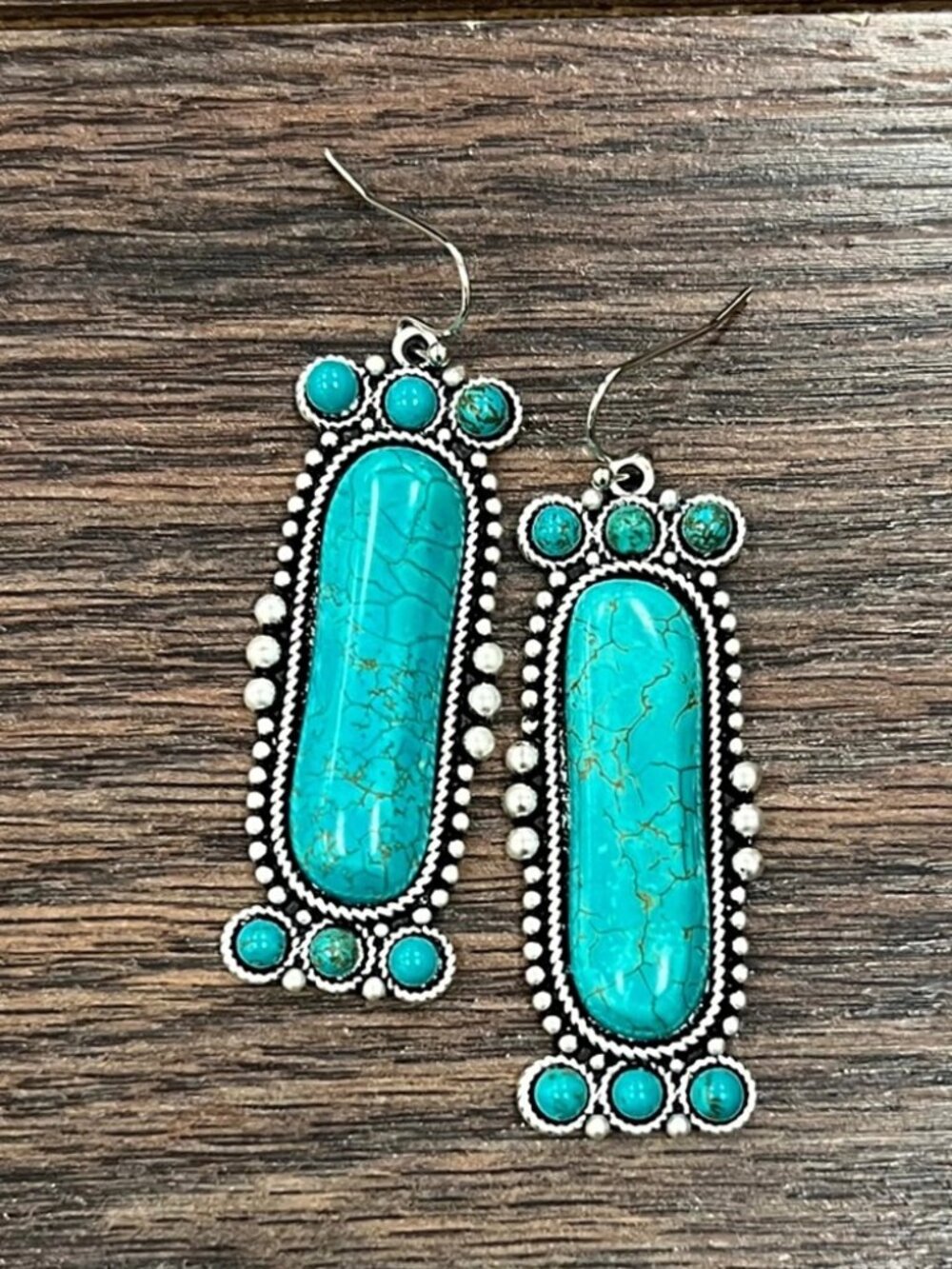 Western Turquoise Statement Earrings Silver Boho Cowgirl Rodeo Jewelry